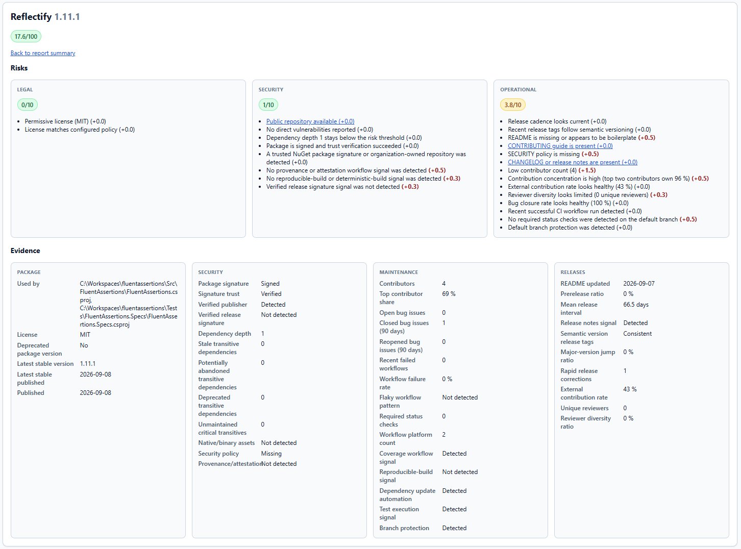 Package details in the HTML risk report